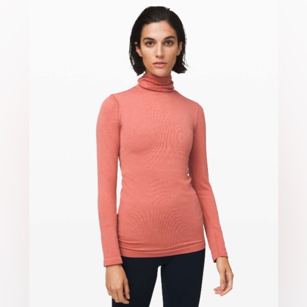 Lululemon‎ Sz 8 Yin Vibes Turtleneck Top Copper Clay Coral Pink Running Granola